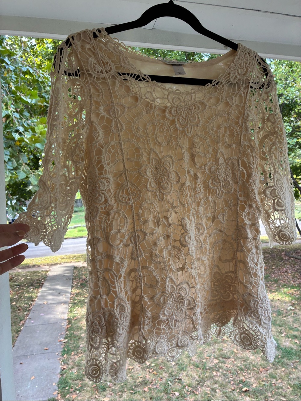 Christopher & Banks Cream Lace Floral Crochet Blouse